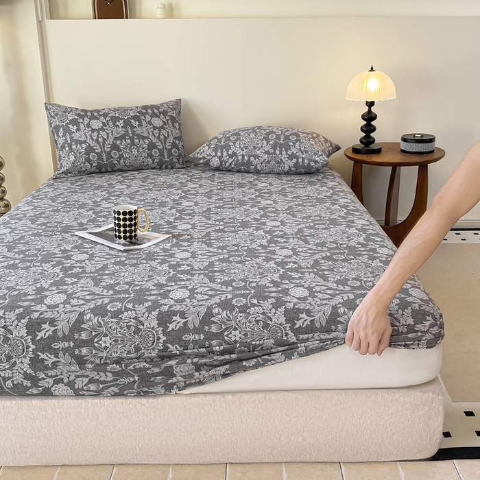 91家纺网 家纺一手货源 找家纺 一比一家纺 2026新款加厚原麻皱皱纱床笠单品床笠单件单床笠 夕雾