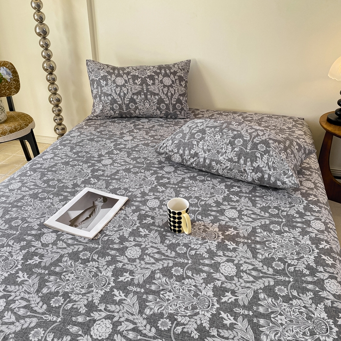 91家纺网 家纺一手货源 找家纺 一比一家纺 2026新款加厚原麻皱皱纱床笠单品床笠单件单床笠 夕雾