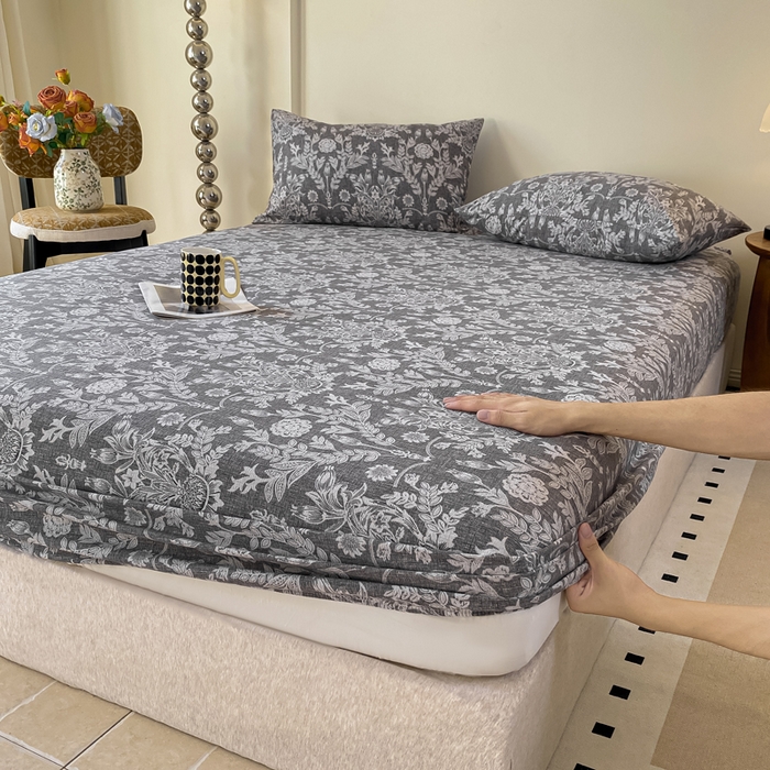 91家纺网 家纺一手货源 找家纺 一比一家纺 2026新款加厚原麻皱皱纱床笠单品床笠单件单床笠 夕雾