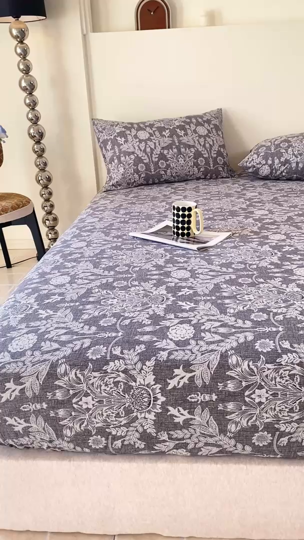 91家纺网 家纺一手货源 找家纺 一比一家纺 2026新款加厚原麻皱皱纱床笠单品床笠单件单床笠 夕雾