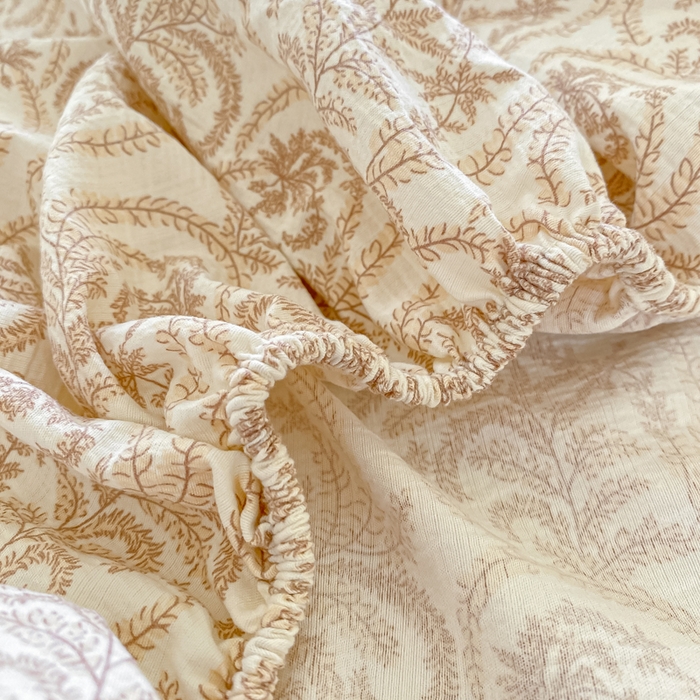 91家纺网 家纺一手货源 找家纺 一比一家纺 2026新款加厚原麻皱皱纱床笠单品床笠单件单床笠 幸福里-桔