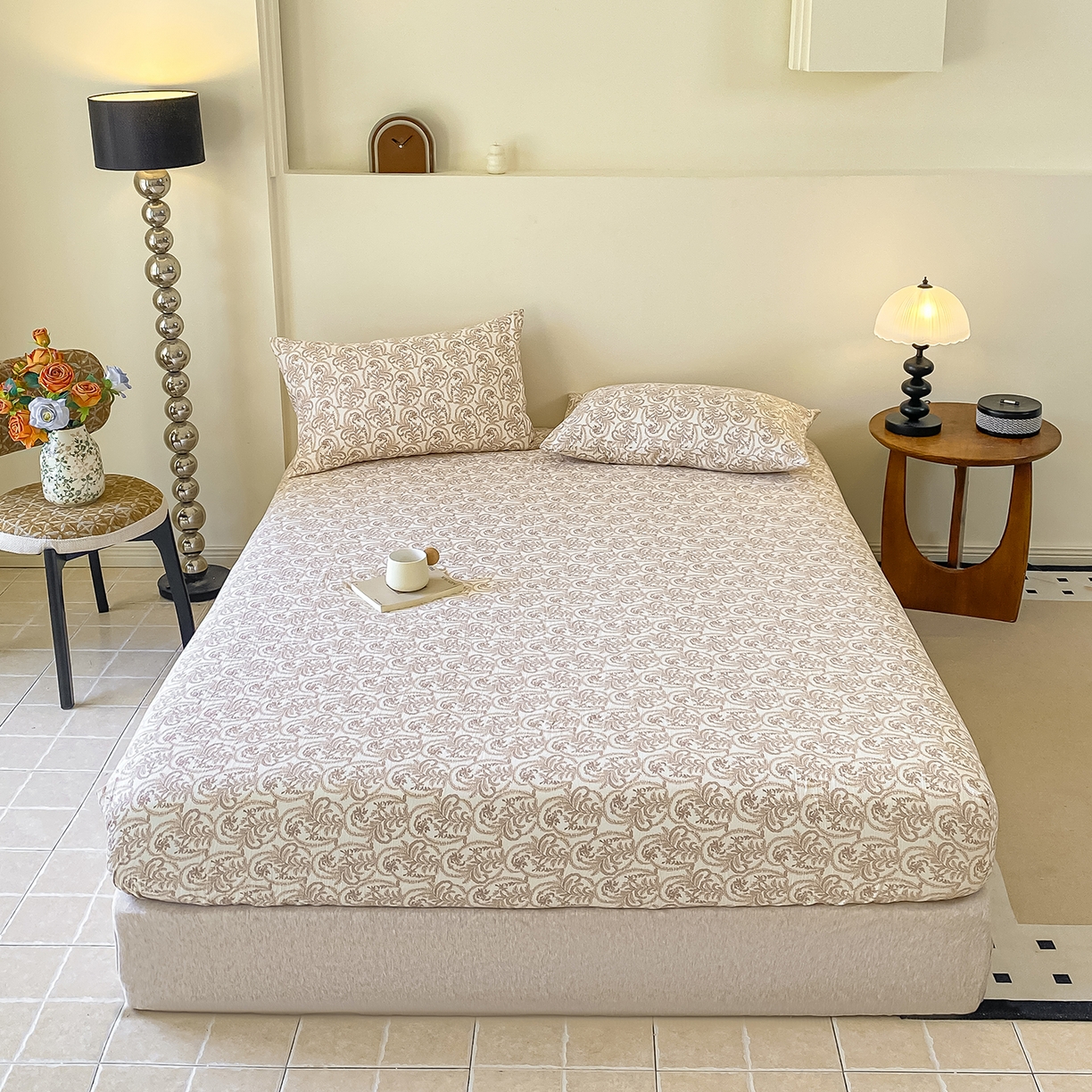 91家纺网 家纺一手货源 找家纺 一比一家纺 2026新款加厚原麻皱皱纱床笠单品床笠单件单床笠 幸福里-桔