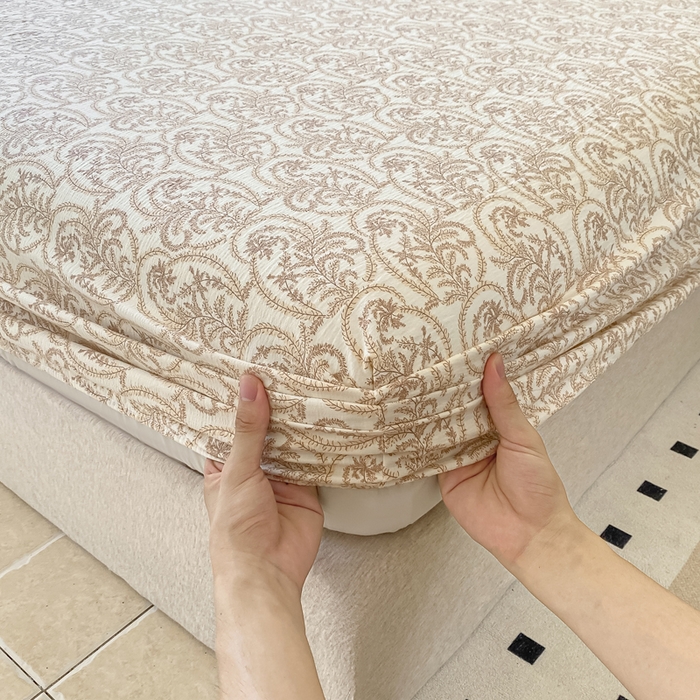 91家纺网 家纺一手货源 找家纺 一比一家纺 2026新款加厚原麻皱皱纱床笠单品床笠单件单床笠 幸福里-桔