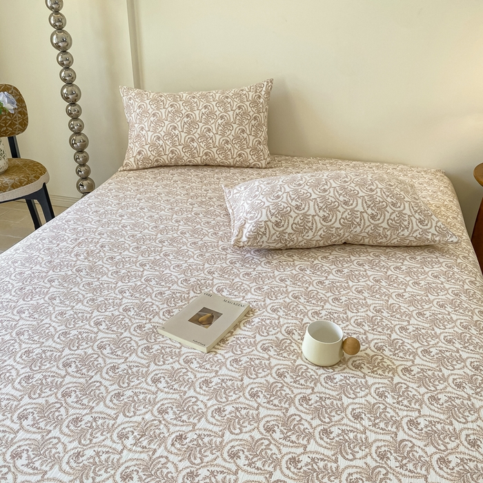 91家纺网 家纺一手货源 找家纺 一比一家纺 2026新款加厚原麻皱皱纱床笠单品床笠单件单床笠 幸福里-桔