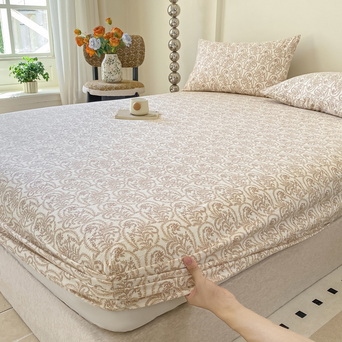 91家纺网 家纺一手货源 找家纺 一比一家纺 2026新款加厚原麻皱皱纱床笠单品床笠单件单床笠 幸福里-桔