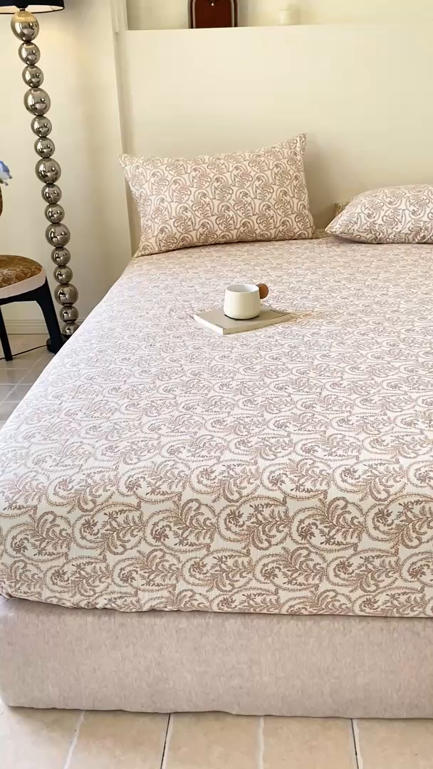 91家纺网 家纺一手货源 找家纺 一比一家纺 2026新款加厚原麻皱皱纱床笠单品床笠单件单床笠 幸福里-桔