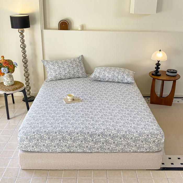 91家纺网 家纺一手货源 找家纺 一比一家纺 2026新款加厚原麻皱皱纱床笠单品床笠单件单床笠 幸福里-兰