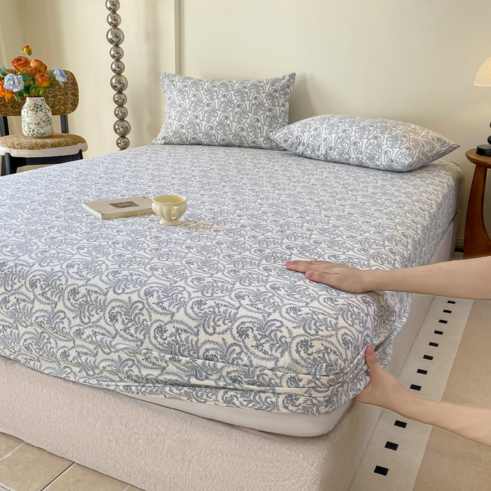 91家纺网 家纺一手货源 找家纺 一比一家纺 2026新款加厚原麻皱皱纱床笠单品床笠单件单床笠 幸福里-兰