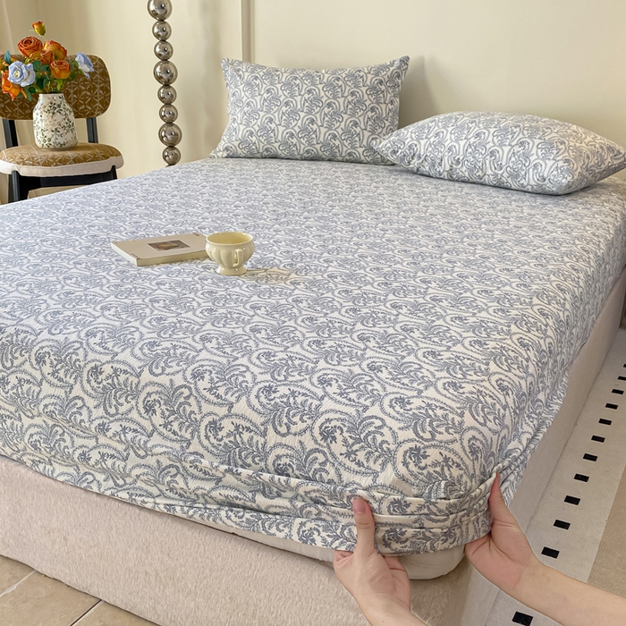 91家纺网 家纺一手货源 找家纺 一比一家纺 2026新款加厚原麻皱皱纱床笠单品床笠单件单床笠 幸福里-兰