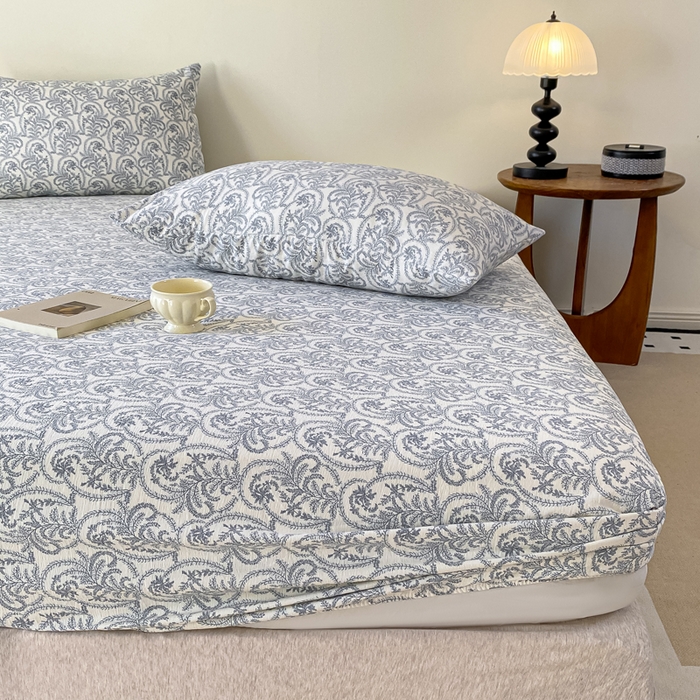 91家纺网 家纺一手货源 找家纺 一比一家纺 2026新款加厚原麻皱皱纱床笠单品床笠单件单床笠 幸福里-兰