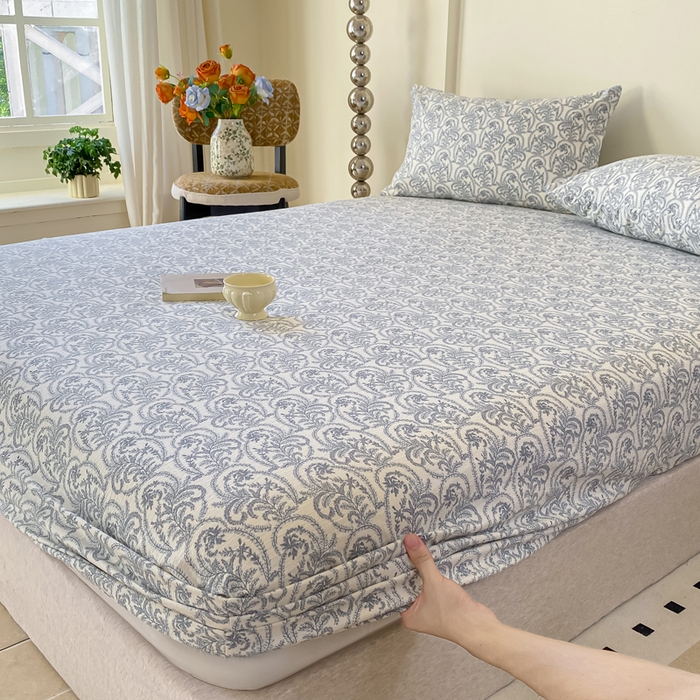 91家纺网 家纺一手货源 找家纺 一比一家纺 2026新款加厚原麻皱皱纱床笠单品床笠单件单床笠 幸福里-兰