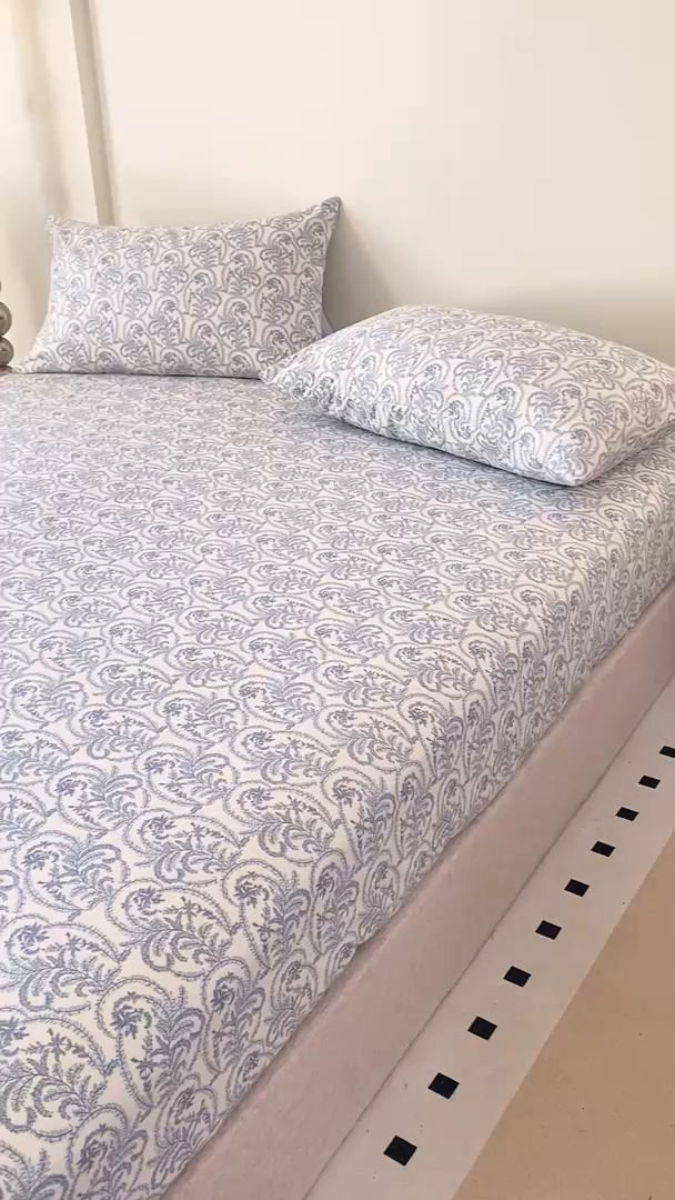 91家纺网 家纺一手货源 找家纺 一比一家纺 2026新款加厚原麻皱皱纱床笠单品床笠单件单床笠 幸福里-兰