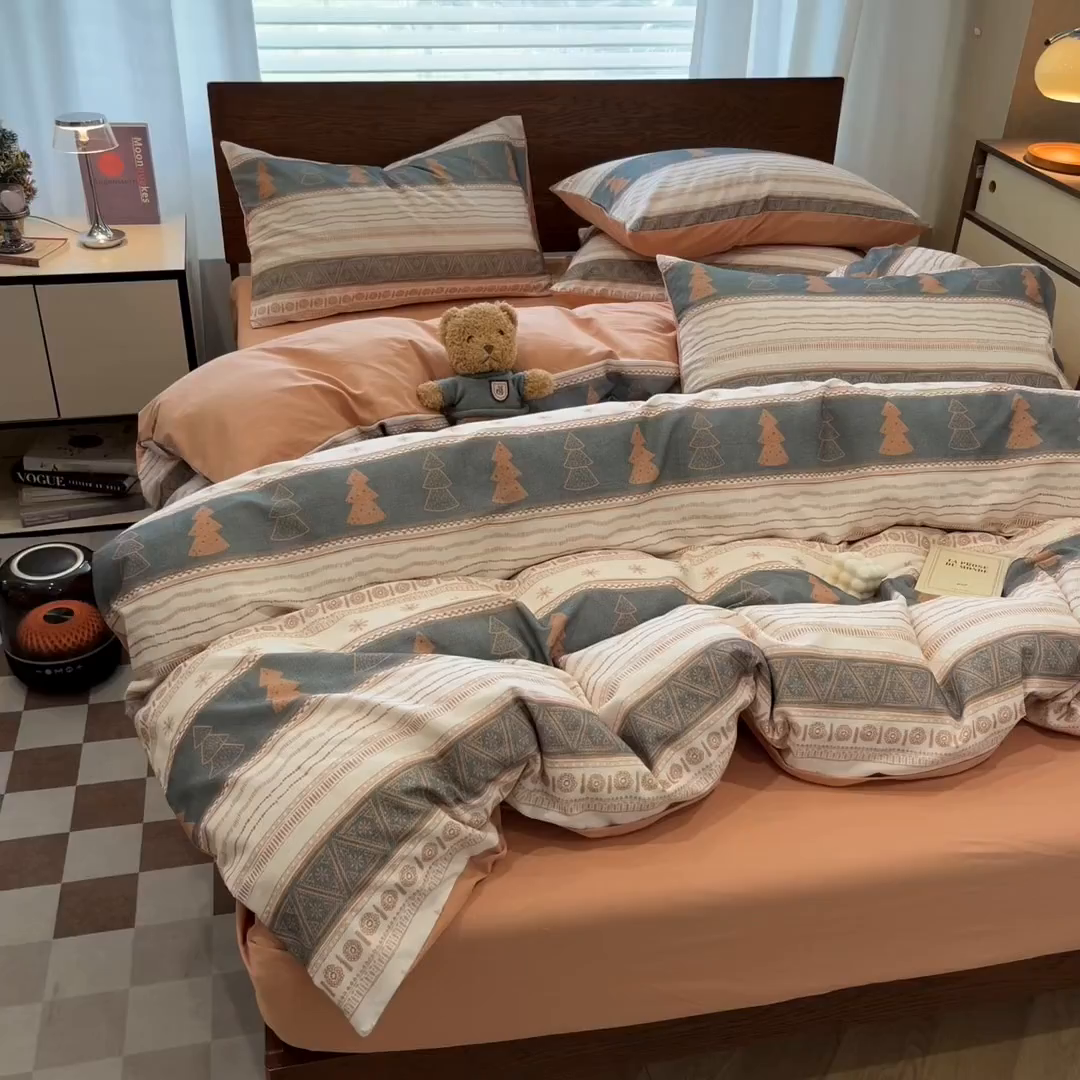 91家纺网 家纺一手货源 找家纺 典曼家纺 2025秋冬新品美拉德卡通磨毛四件套 时光