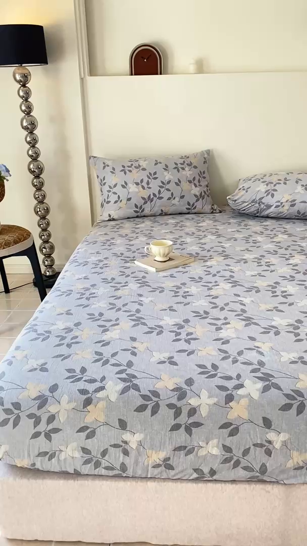 91家纺网 家纺一手货源 找家纺 一比一家纺 2026新款加厚原麻皱皱纱床笠单品床笠单件单床笠 雅韵