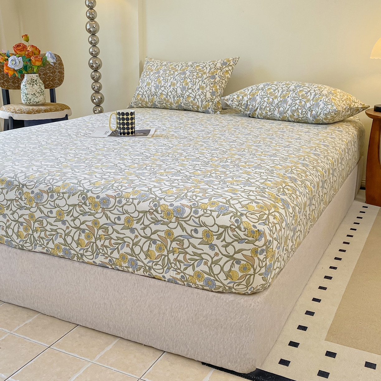 91家纺网 家纺一手货源 找家纺 一比一家纺 2026新款加厚原麻皱皱纱床笠单品床笠单件单床笠 月见