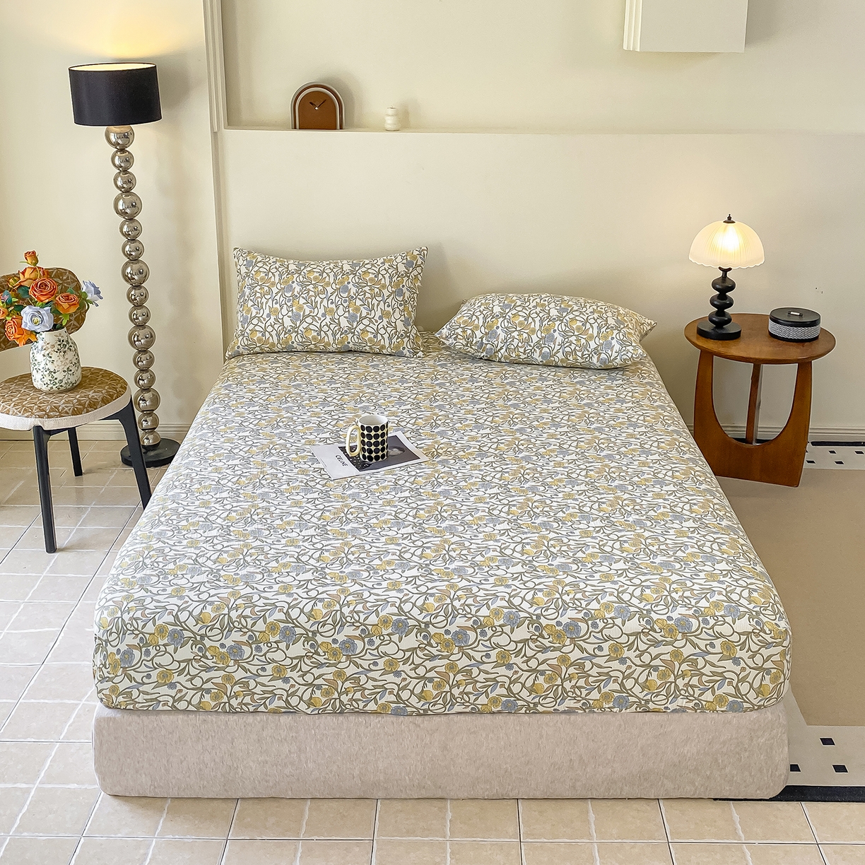 91家纺网 家纺一手货源 找家纺 一比一家纺 2026新款加厚原麻皱皱纱床笠单品床笠单件单床笠 月见