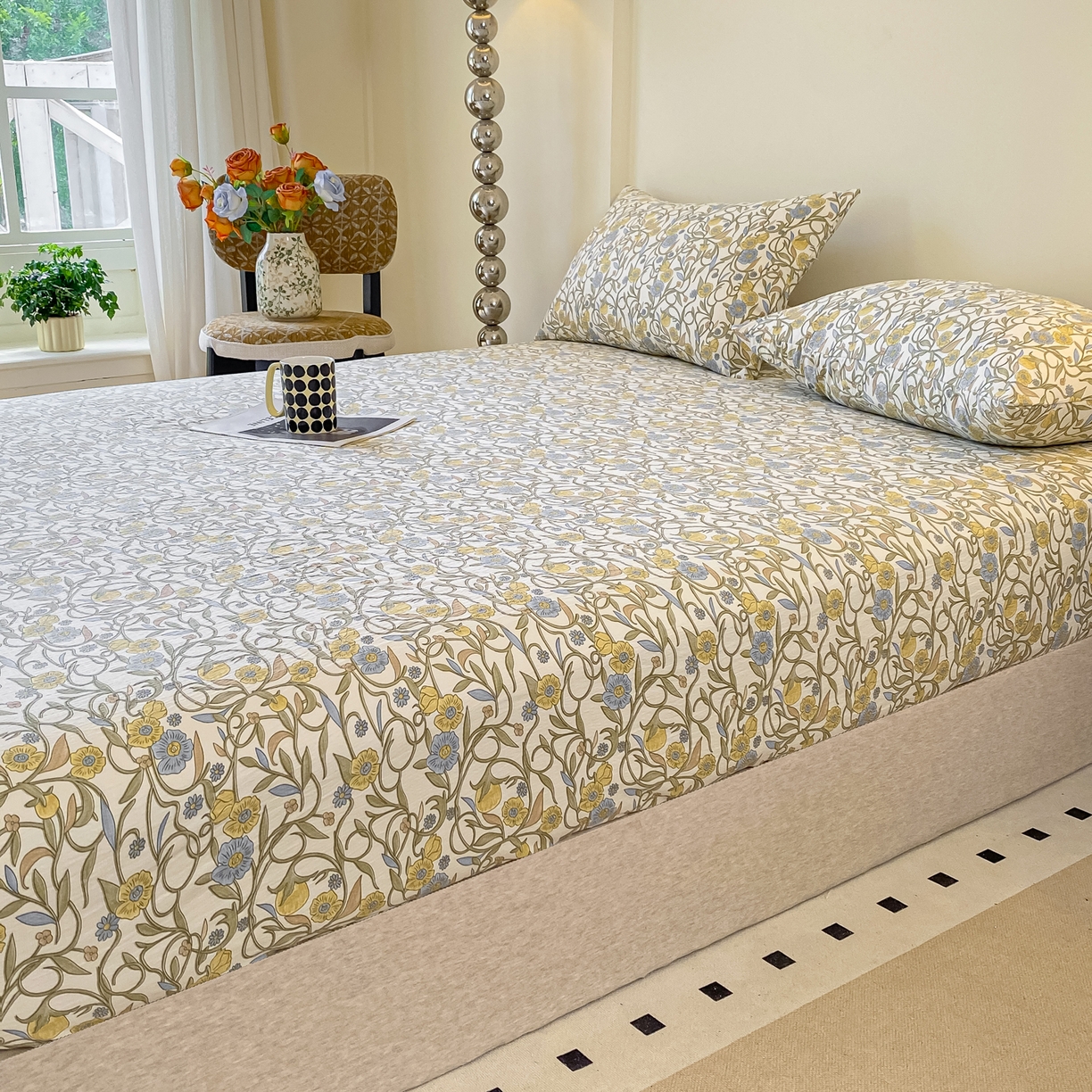 91家纺网 家纺一手货源 找家纺 一比一家纺 2026新款加厚原麻皱皱纱床笠单品床笠单件单床笠 月见