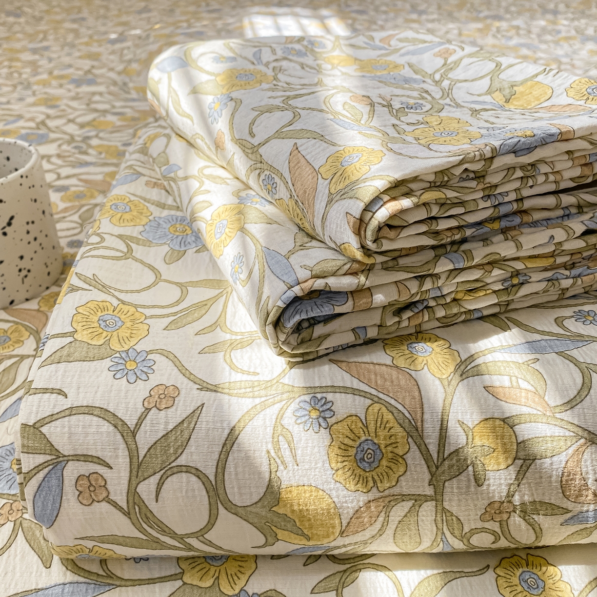 91家纺网 家纺一手货源 找家纺 一比一家纺 2026新款加厚原麻皱皱纱床笠单品床笠单件单床笠 月见