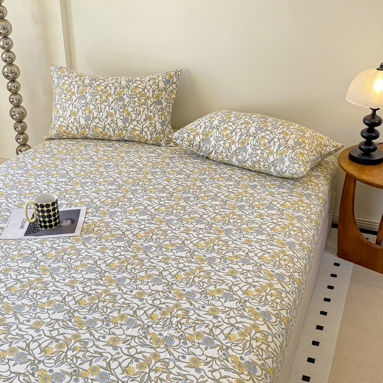 91家纺网 家纺一手货源 找家纺 一比一家纺 2026新款加厚原麻皱皱纱床笠单品床笠单件单床笠 月见