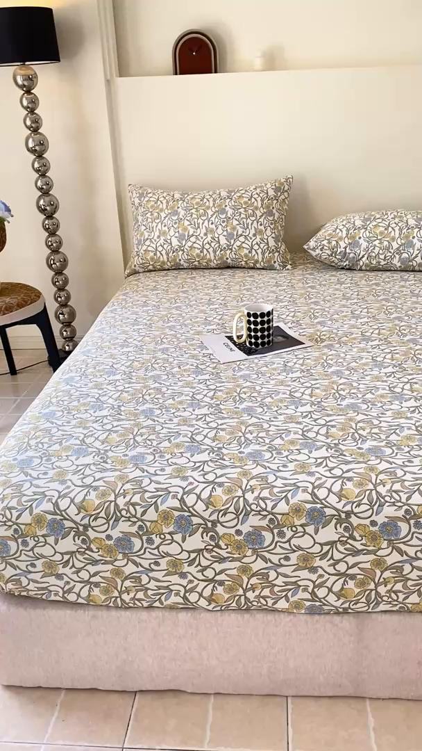 91家纺网 家纺一手货源 找家纺 一比一家纺 2026新款加厚原麻皱皱纱床笠单品床笠单件单床笠 月见