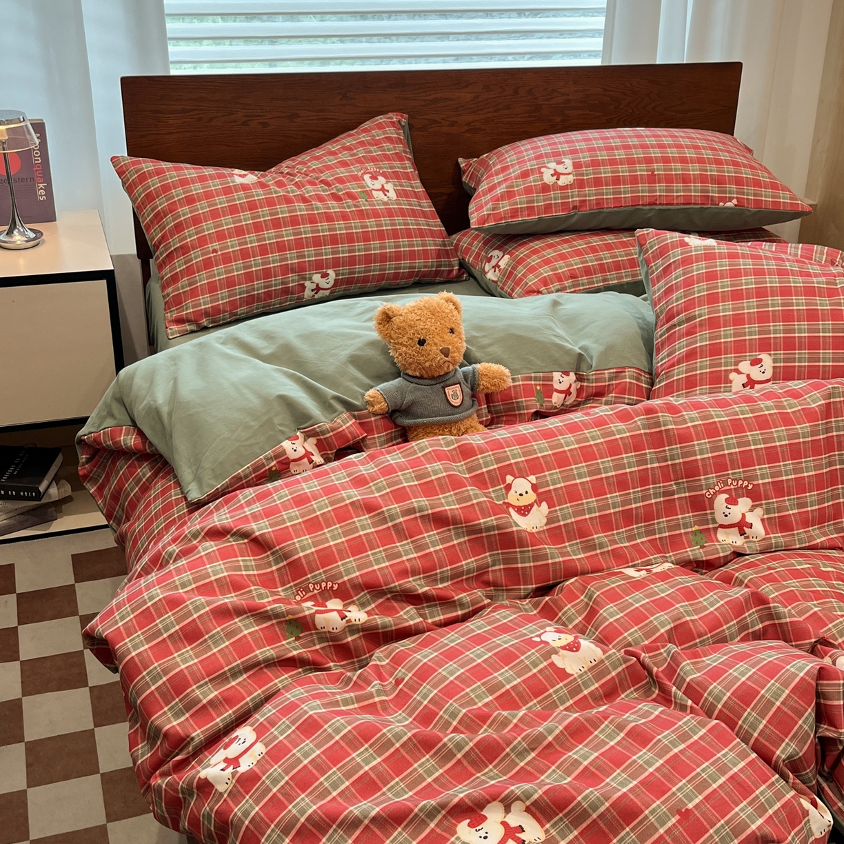 91家纺网 家纺一手货源 找家纺 典曼家纺 2025秋冬新品美拉德卡通磨毛四件套 奥汀小狗