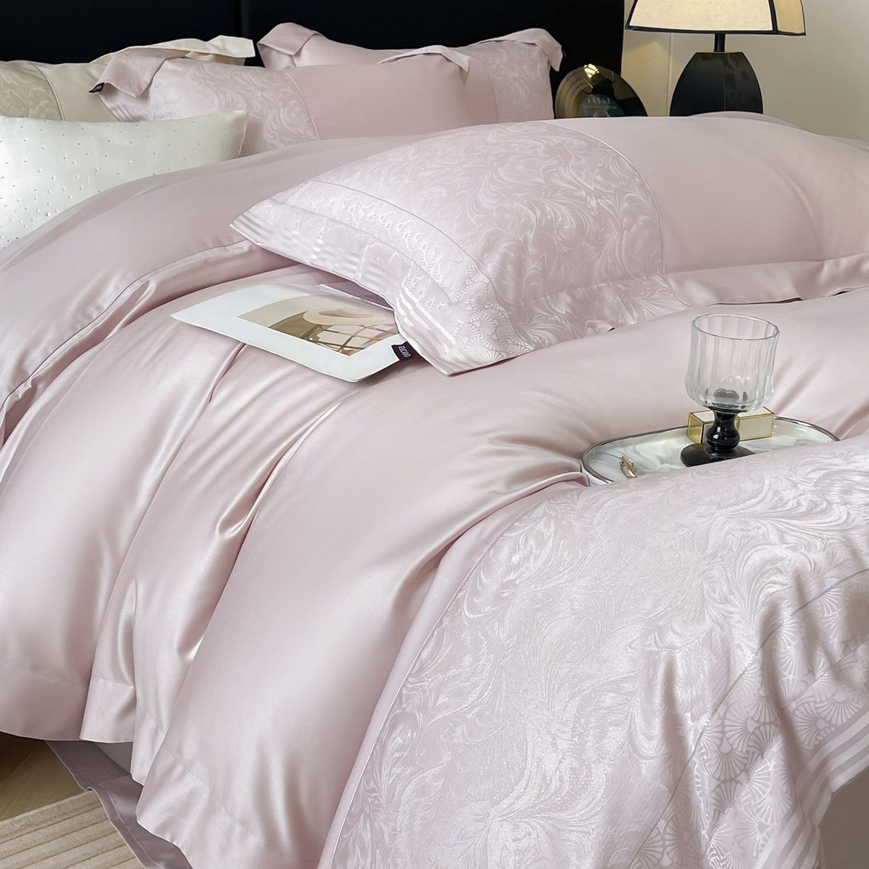 （总）2025新款高端A类贡缎提花长绒棉四件套纯棉全棉拼接被套纯色被套爆款床上用品-南翎