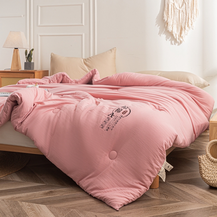 91家纺网 家纺一手货源 找家纺 壹张床 2025新款A类针织棉原棉大豆被冬被子母被被芯子母扣系列  粉玉色