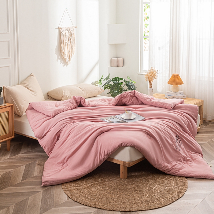 91家纺网 家纺一手货源 找家纺 壹张床 2025新款A类针织棉原棉大豆被冬被子母被被芯子母扣系列  粉玉色