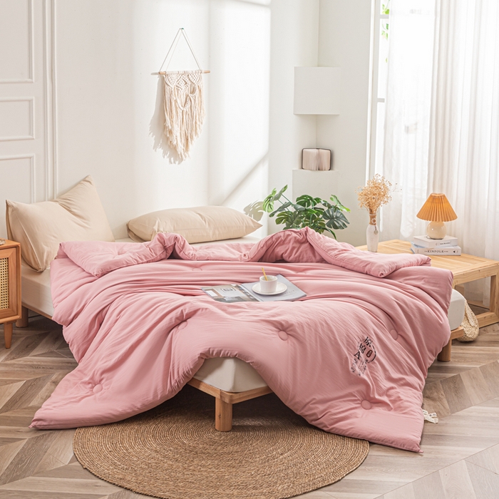 91家纺网 家纺一手货源 找家纺 壹张床 2025新款A类针织棉原棉大豆被冬被子母被被芯子母扣系列  粉玉色