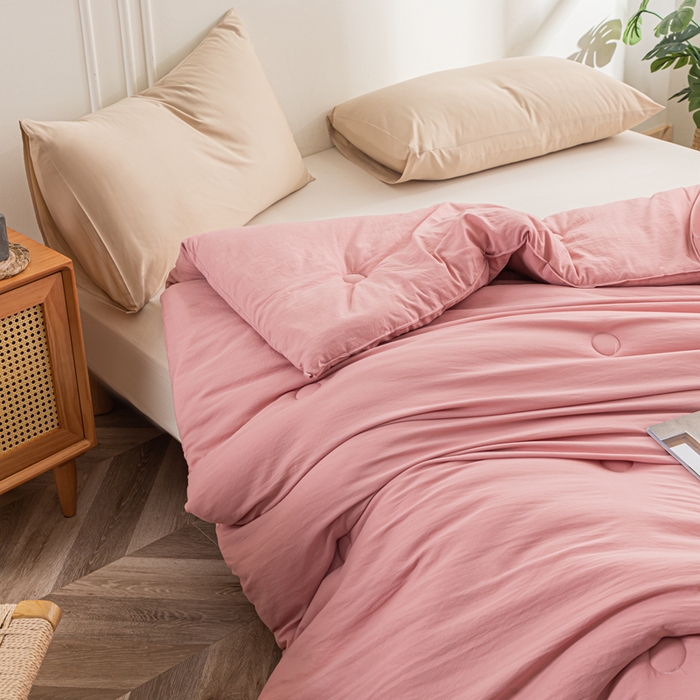 91家纺网 家纺一手货源 找家纺 壹张床 2025新款A类针织棉原棉大豆被冬被子母被被芯子母扣系列  粉玉色