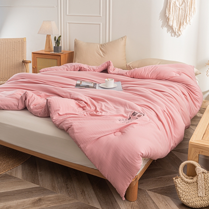 91家纺网 家纺一手货源 找家纺 壹张床 2025新款A类针织棉原棉大豆被冬被子母被被芯子母扣系列  粉玉色