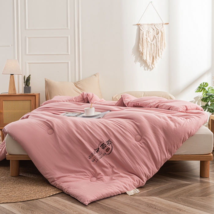 91家纺网 家纺一手货源 找家纺 壹张床 2025新款A类针织棉原棉大豆被冬被子母被被芯子母扣系列  粉玉色
