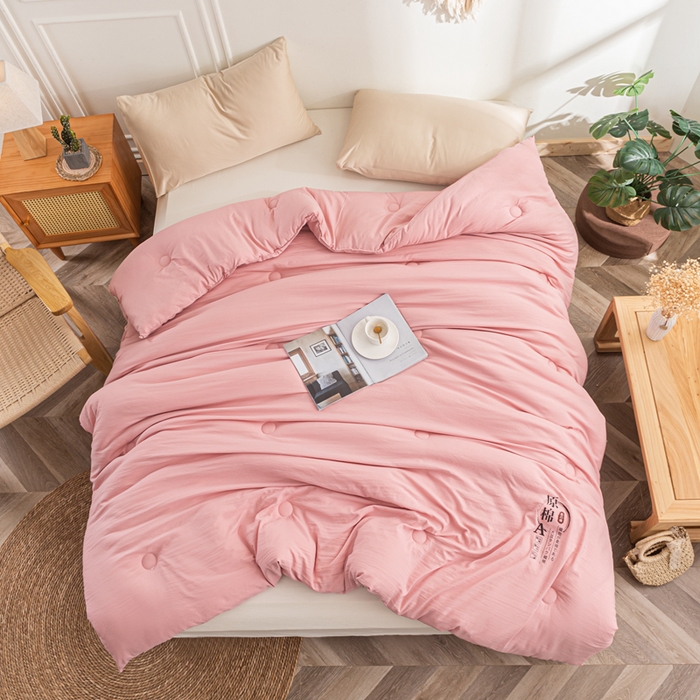 91家纺网 家纺一手货源 找家纺 壹张床 2025新款A类针织棉原棉大豆被冬被子母被被芯子母扣系列  粉玉色