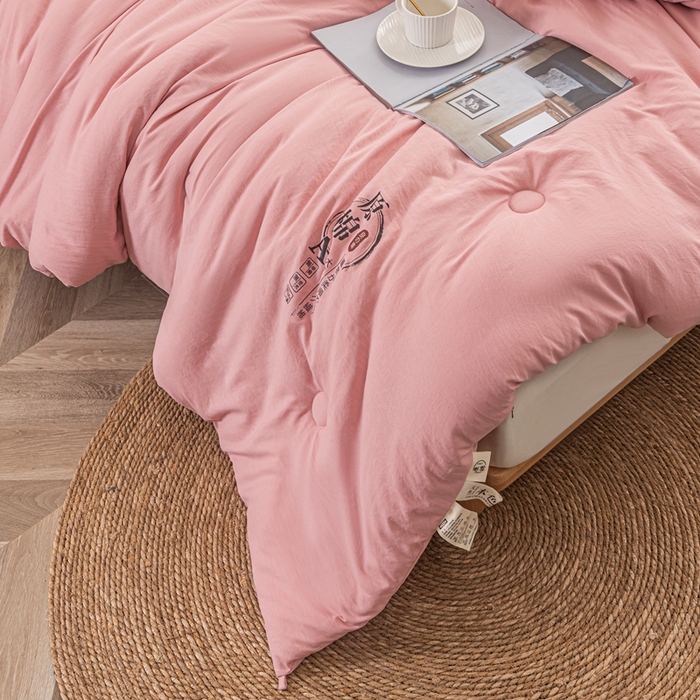 91家纺网 家纺一手货源 找家纺 壹张床 2025新款A类针织棉原棉大豆被冬被子母被被芯子母扣系列  粉玉色