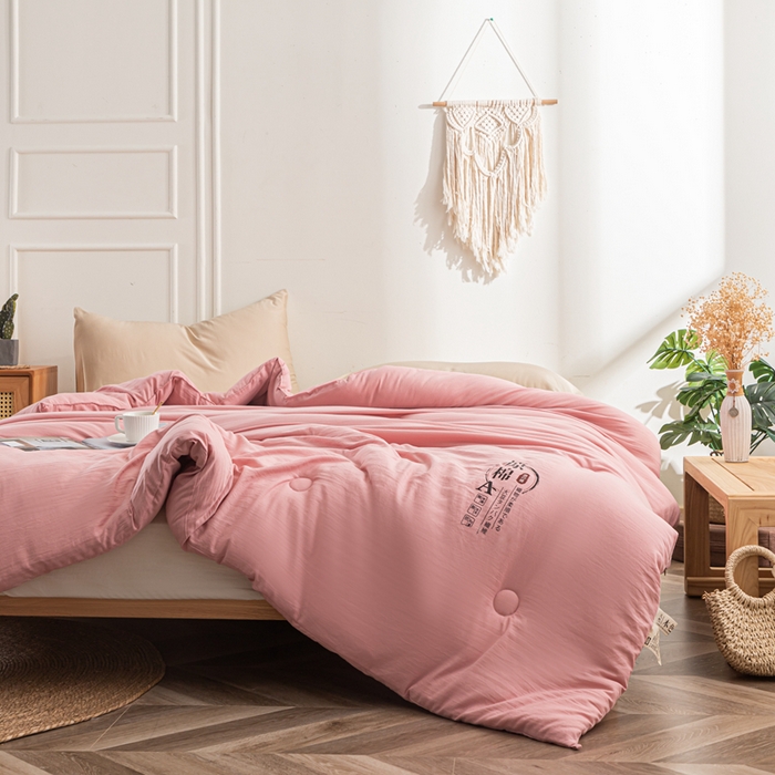 91家纺网 家纺一手货源 找家纺 壹张床 2025新款A类针织棉原棉大豆被冬被子母被被芯子母扣系列  粉玉色
