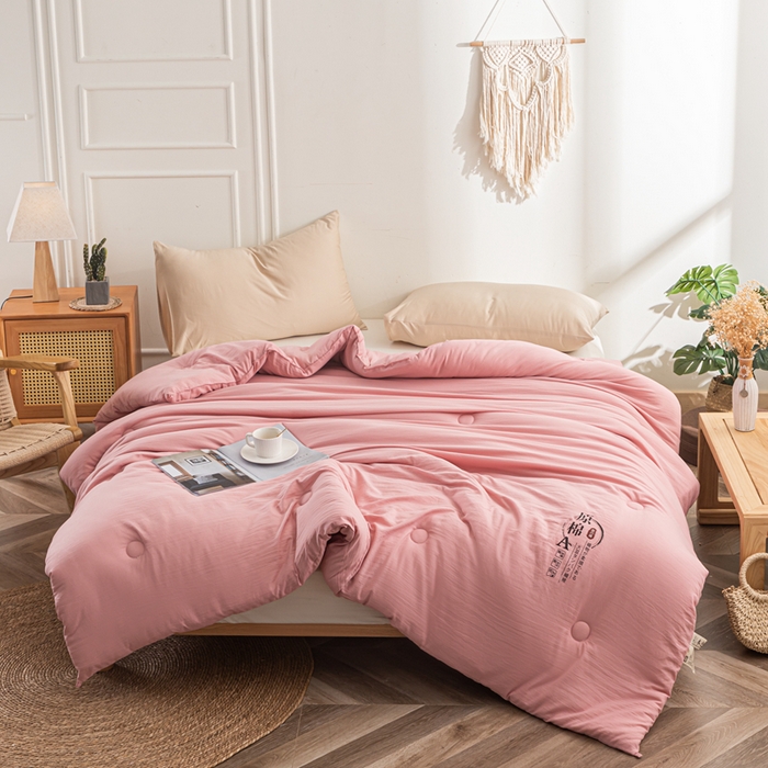 91家纺网 家纺一手货源 找家纺 壹张床 2025新款A类针织棉原棉大豆被冬被子母被被芯子母扣系列  粉玉色