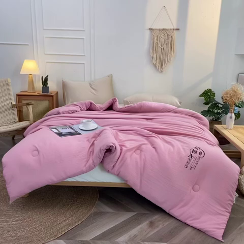 91家纺网 家纺一手货源 找家纺 壹张床 2025新款A类针织棉原棉大豆被冬被子母被被芯子母扣系列  粉玉色