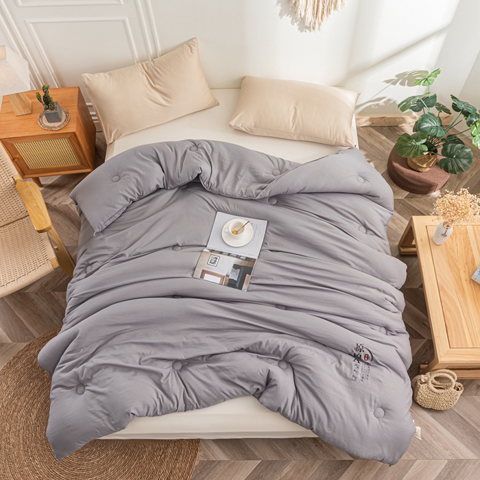 91家纺网 家纺一手货源 找家纺 壹张床 2025新款A类针织棉原棉大豆被冬被子母被被芯子母扣系列  银灰色