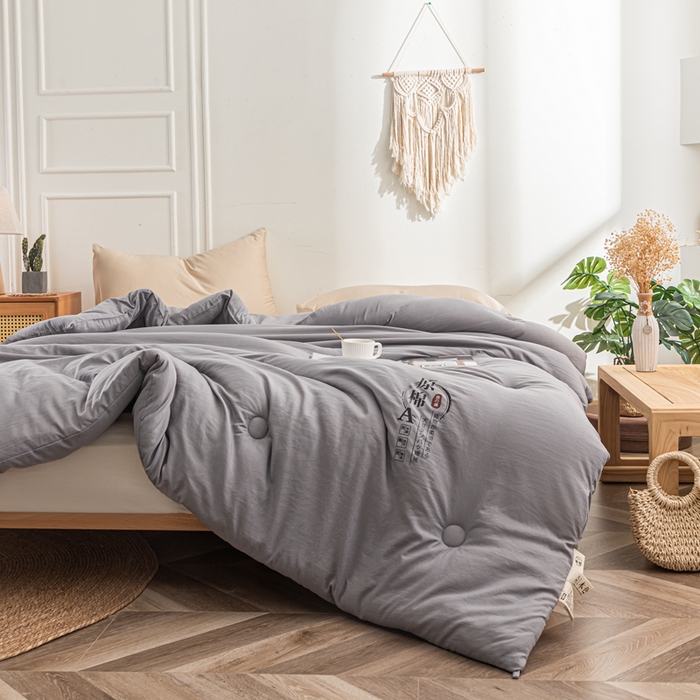 91家纺网 家纺一手货源 找家纺 壹张床 2025新款A类针织棉原棉大豆被冬被子母被被芯子母扣系列  银灰色