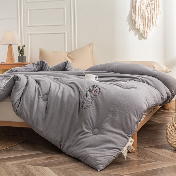 91家纺网 家纺一手货源 找家纺 壹张床 2025新款A类针织棉原棉大豆被冬被子母被被芯子母扣系列  银灰色