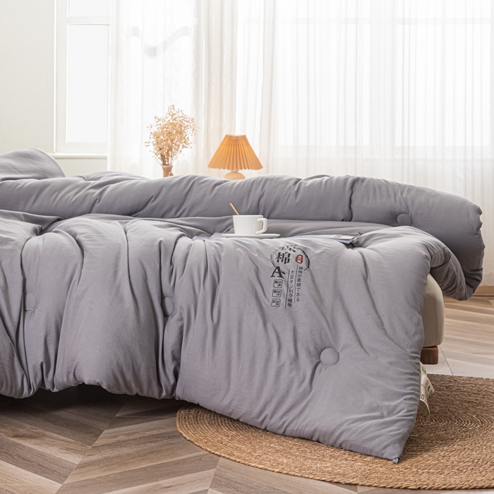 91家纺网 家纺一手货源 找家纺 壹张床 2025新款A类针织棉原棉大豆被冬被子母被被芯子母扣系列  银灰色