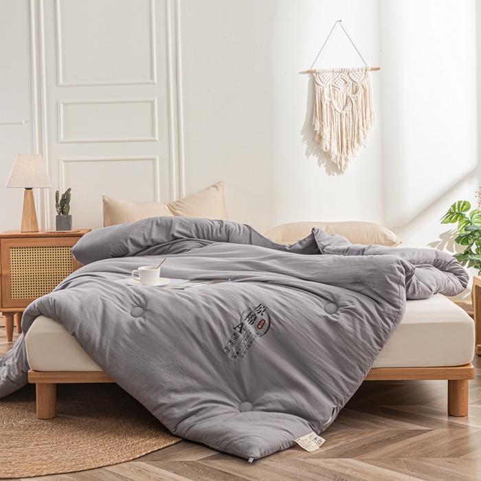 91家纺网 家纺一手货源 找家纺 壹张床 2025新款A类针织棉原棉大豆被冬被子母被被芯子母扣系列  银灰色