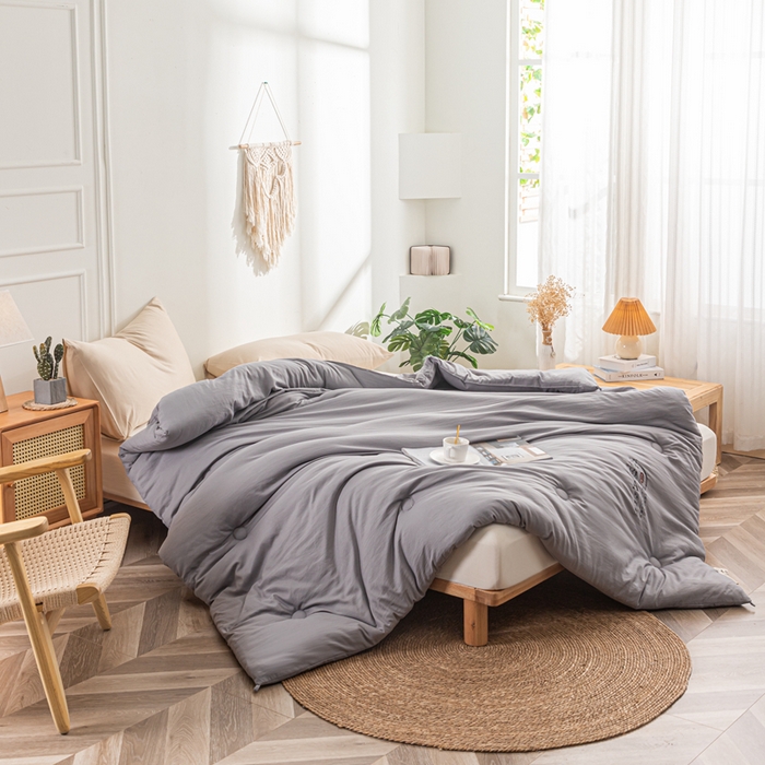 91家纺网 家纺一手货源 找家纺 壹张床 2025新款A类针织棉原棉大豆被冬被子母被被芯子母扣系列  银灰色