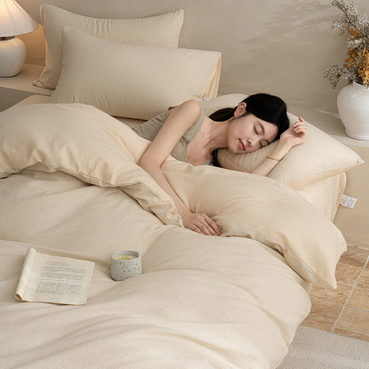 91家纺网 家纺一手货源 找家纺 典曼家纺 2025秋冬新品棉麻提花磨毛四件套-云缦系列 云缦-米