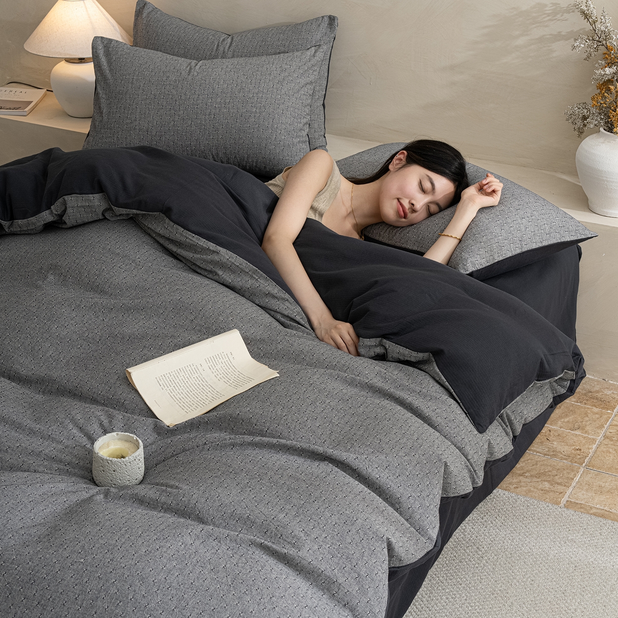 典曼家纺 2025秋冬新品棉麻提花磨毛四件套-云缦系列 云缦-灰