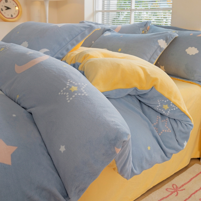 富馨莱 2025新款牛奶绒印花四件套240克面料支持一件定制尺寸 梦幻星空