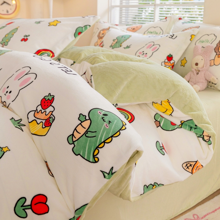 富馨莱 2025新款牛奶绒印花四件套240克面料支持一件定制尺寸 森林派对