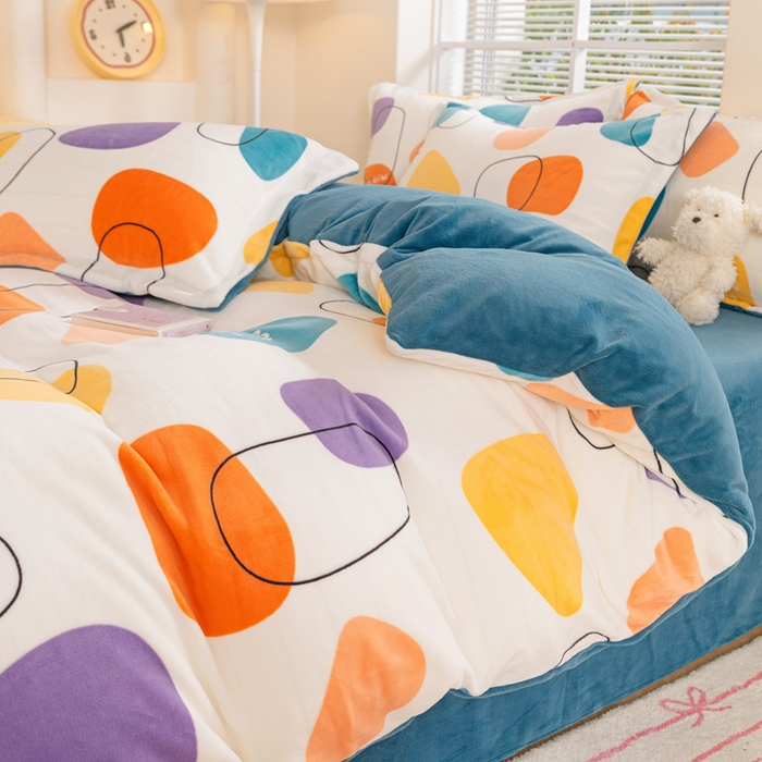 91家纺网 家纺一手货源 找家纺 富馨莱 2025新款牛奶绒印花四件套240克面料支持一件定制尺寸 雨花石