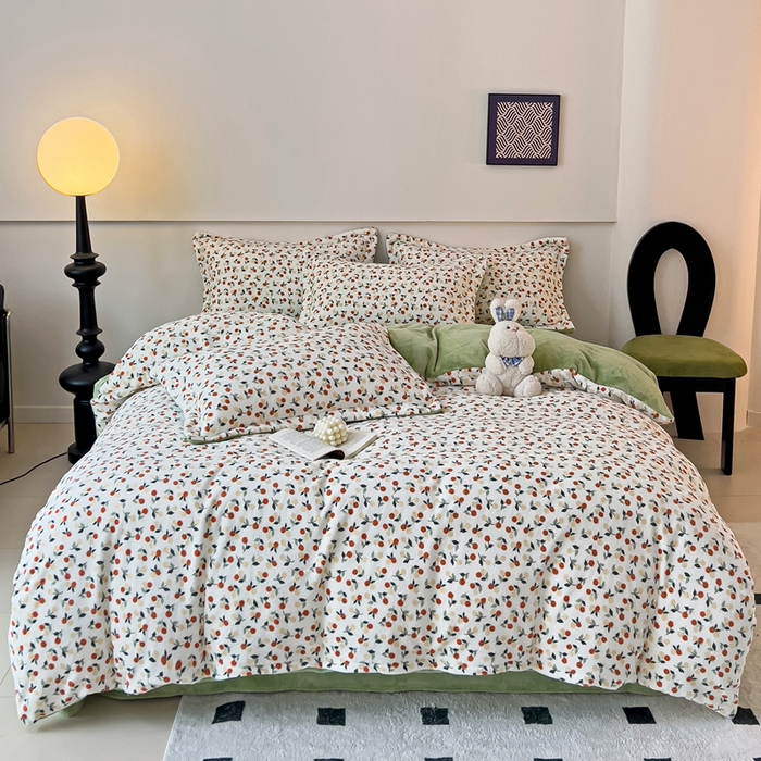 91家纺网 家纺一手货源 找家纺 富馨莱 2025新款牛奶绒印花四件套240克面料支持一件定制尺寸 遇见