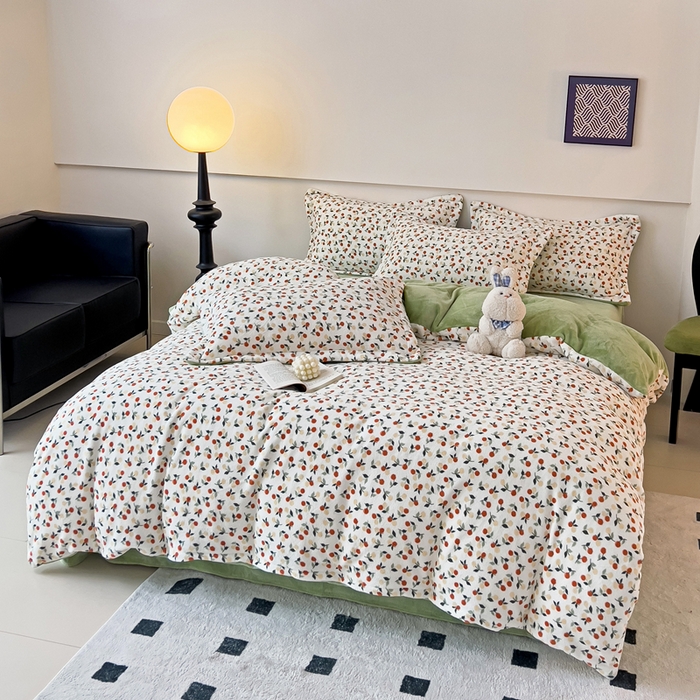 91家纺网 家纺一手货源 找家纺 富馨莱 2025新款牛奶绒印花四件套240克面料支持一件定制尺寸 遇见